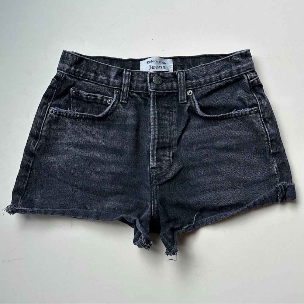 Reformation Black Washed High-Rise Denim Shorts